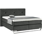 GALLERY M branded by Musterring Boxspringbett "Dubai", Kufe in Chrom, 3 Härtegrade, Kopfteil mit Knopfheftung