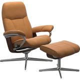 Stressless Relaxsessel "Consul", (Set, Relaxsessel mit Hocker), mit Hocker, mit Cross Base, Größe S, M & L, Holzakzent Braun