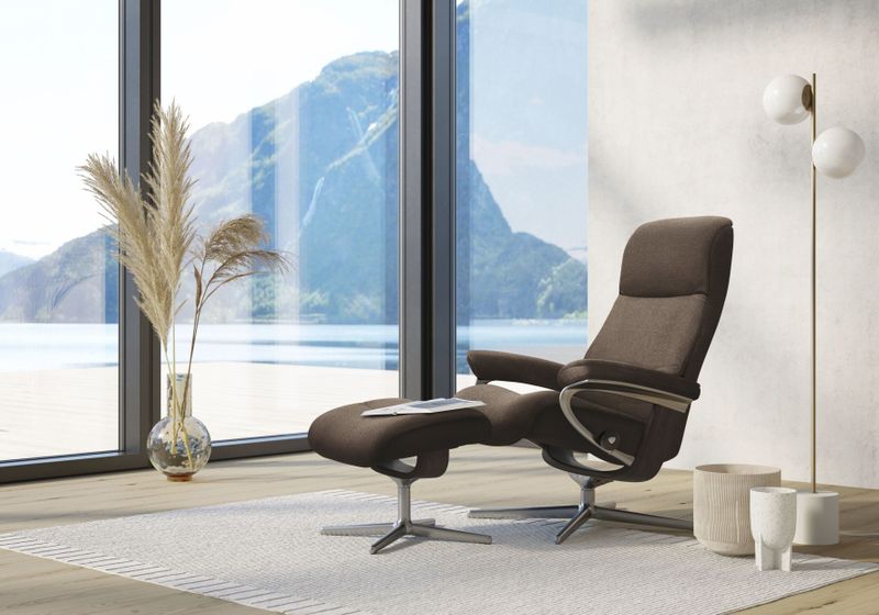 Stressless Relaxsessel "View", (Set, Relaxsessel mit Hocker), mit Hocker, mit Cross Base, Größe S, M & L, Holzakzent Wenge