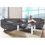 TRENDMANUFAKTUR Ecksofa "Rondo wahlweise mit Schlaffunktion, 267x247 cm (BxT), breite Armlehnen", L-Form, wahlweise mit Federkern bestellbar, Füße schwarz
