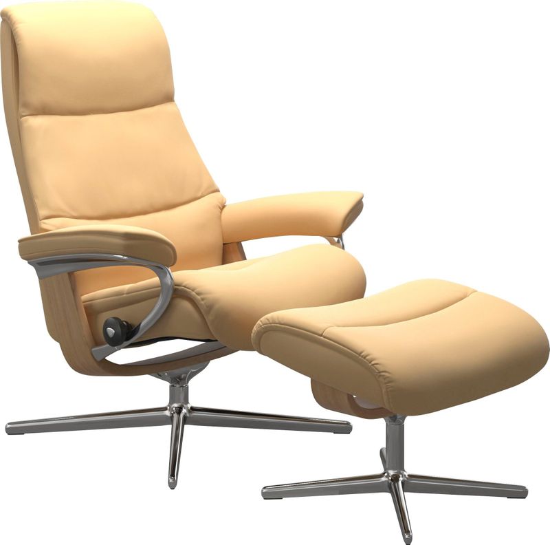 Stressless Relaxsessel "View", (Set, Relaxsessel mit Hocker), mit Hocker, mit Cross Base, Größe S, M & L, Holzakzent Eiche
