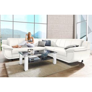 TRENDMANUFAKTUR Ecksofa "Rondo wahlweise mit Schlaffunktion, 267x247 cm (BxT), breite Armlehnen", L-Form, wahlweise mit Federkern bestellbar, Füße schwarz