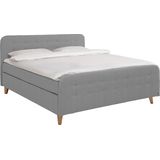 TOM TAILOR HOME Boxspringbett "NORDIC BOX", mit Knopfheftung im Kopfteil und Fußteil, Füße in Buche natur