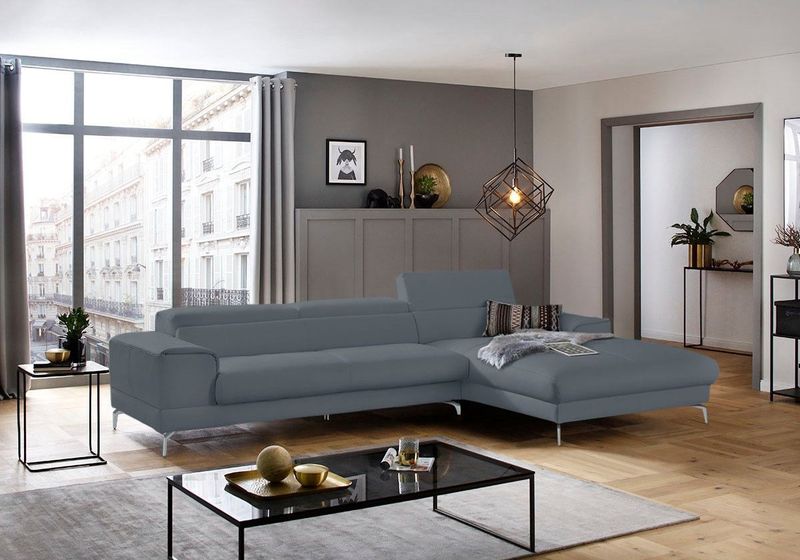 W.SCHILLIG Ecksofa "piedroo, Designsofa mit tollem Sitzkomfort, bequem und elegant, L-Form", Kopfteilverstellung, wahlweise mit Sitztiefenverstellung, Breite 343cm