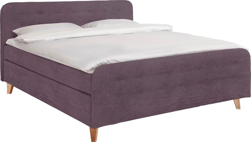 TOM TAILOR HOME Boxspringbett "NORDIC BOX", mit Knopfheftung im Kopfteil und Fußteil, Füße in Buche natur