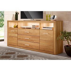 Home affaire Sideboard "Ribe,180cm breit, Fronten Massivholz,7 Fächer", Holz massiv, Holzwerkstoff, Metall Griffe,2Türen,3Schubladen