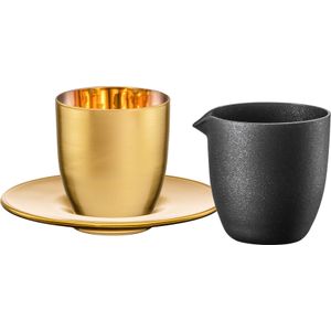 Eisch Germany Espressoglas "COSMO COLLECT Affogato-Set, Made in Germany", (Set, 3 tlg., Espressoglas, Untertasse und Kännchen im Geschenkkarton), mit Untertasse und Kännchen, Handarbeit mit 24karätigem Gold veredelt