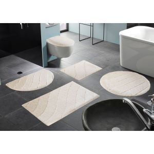 Kleine Wolke Badematte "Donna", rutschhemmend beschichtet, fußbodenheizungsgeeignet-schnell trocknend, Wellen Design, Pastell, 3-tlg. Set, rechteckig & rund erhältlich