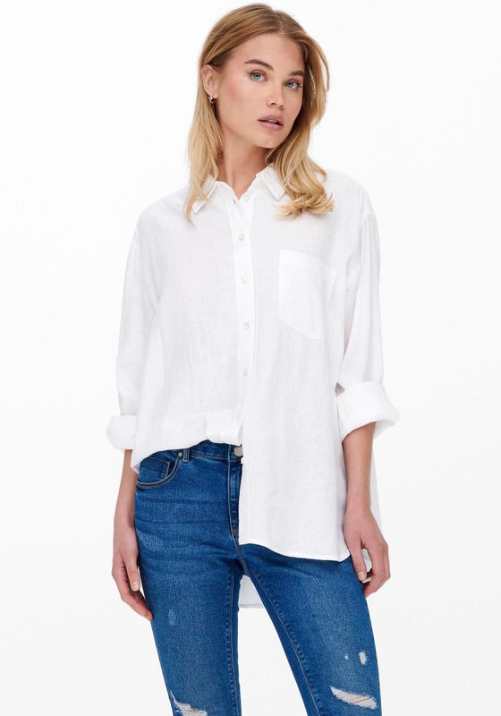 ONLY Longbluse "ONLTOKYO L/S LINEN BLEND SHIRT", mit Leinen