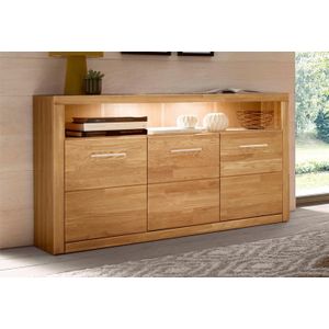 Home affaire Sideboard "Ribe,130cm breit, Fronten Massivholz,7 Fächer", Holz massiv, Holzwerkstoff, Metall Griffe,3 Türen