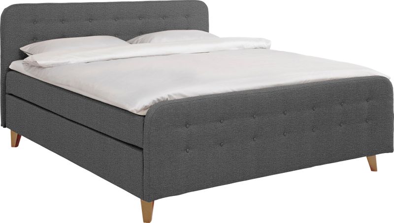 TOM TAILOR HOME Boxspringbett "NORDIC BOX", mit Knopfheftung im Kopfteil und Fußteil, Füße in Buche natur