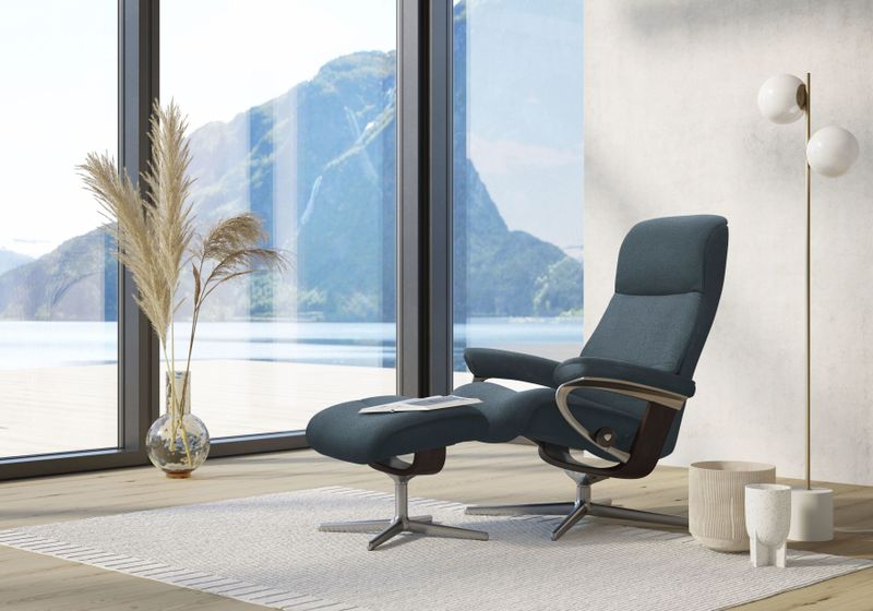 Stressless Relaxsessel "View", (Set, Relaxsessel mit Hocker), mit Hocker, mit Cross Base, Größe S, M & L, Holzakzent Braun