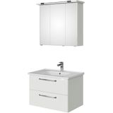 Saphir Badmöbel-Set "Trentino 2-teilig Keramik-Waschtisch, Spiegelschrank mit LED-Profil", (3 St.), Badmöbel-Set 79cm breit, inkl. Türdämpfer, 3 Türen, 2 Auszügen