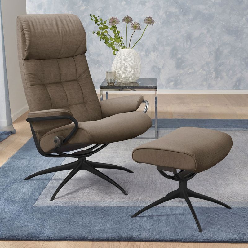 Stressless Relaxsessel "London", (Set, Relaxsessel mit Hocker), mit Hocker, High Back, mit Star Base, Gestell Schwarz