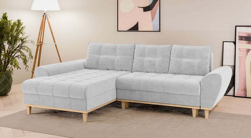 Home affaire Ecksofa "Ahrdorf mit Bettfunktion und Bettkasten, Maße: B/H/T 268/86/175 cm", L-Form mit 3 Rückenkissen und moderne gerundete Armlehnen