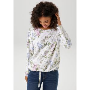Aniston CASUAL Langarmshirt, mit silberfarbenen Schriftzug verzierter Rosendruck