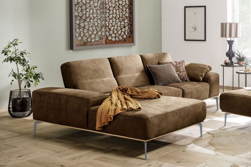 W.SCHILLIG Ecksofa "run, Designsofa mit tollem Sitzkomfort, bequem, L-Form", mit elegantem Holzsockel, Füße in Silber matt, Breite 279 cm
