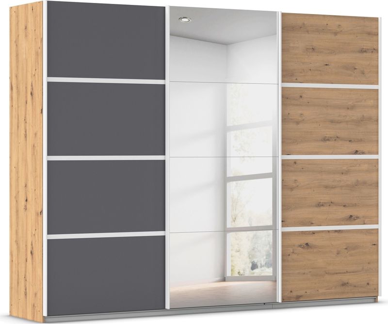 rauch Kleiderschrank "Schwebetürenschrank OTTO´s Choice Garderobe Schrank TOP ANGEBOT Avola", (in 3 verschiedenen Ausstattungen BASIC/CLASSIC/PREMIUM inkl. Spiegel), mit eleganten Zierleisten in Chrom, Schwarz oder Weiß MADE IN GERMANY