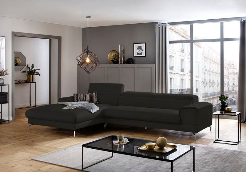 W.SCHILLIG Ecksofa "piedroo, Designsofa mit tollem Sitzkomfort, elegant und bequem, L-Form", Kopfteilverstellung, wahlweise mit Sitztiefenverstellung, Breite 343cm