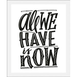 queence Bild "Now", Schriftzüge-Sprüche & Texte-Motivationsbilder-Schwarz-Weiß, (1 St.), HD Premium Poster-Druck inkl. Holzrahmen