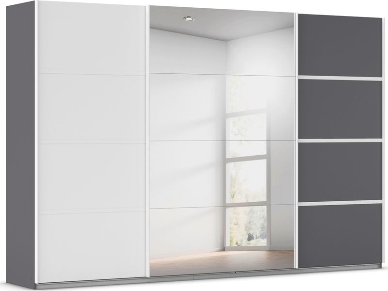 rauch Kleiderschrank "Schwebetürenschrank OTTO´s Choice Garderobe Schrank TOP ANGEBOT Avola", (in 3 verschiedenen Ausstattungen BASIC/CLASSIC/PREMIUM inkl. Spiegel), mit eleganten Zierleisten in Chrom, Schwarz oder Weiß MADE IN GERMANY