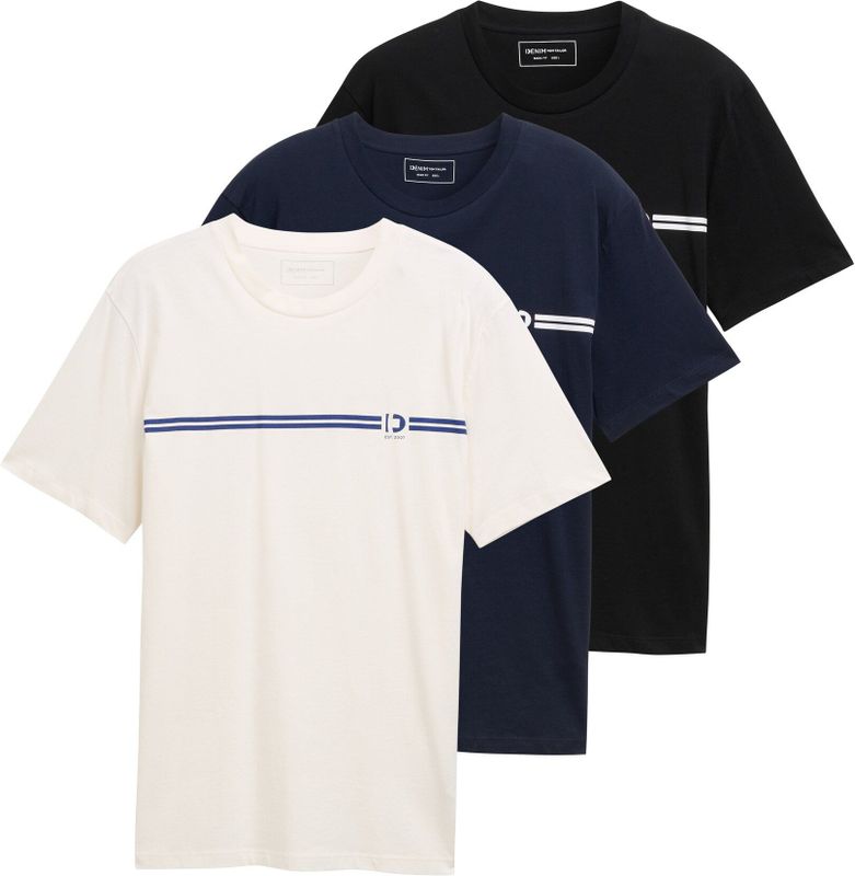 TOM TAILOR Denim T-Shirt, (Packung, 3 tlg.), mit Logo-Print