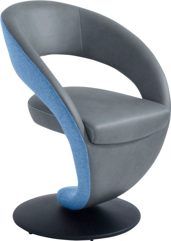 K+W Komfort & Wohnen Drehstuhl "Wave", Leder CLOUD-Lodenstoff, Design-Drehstuhl, Drehteller in Metall schwarz, Farbkombination
