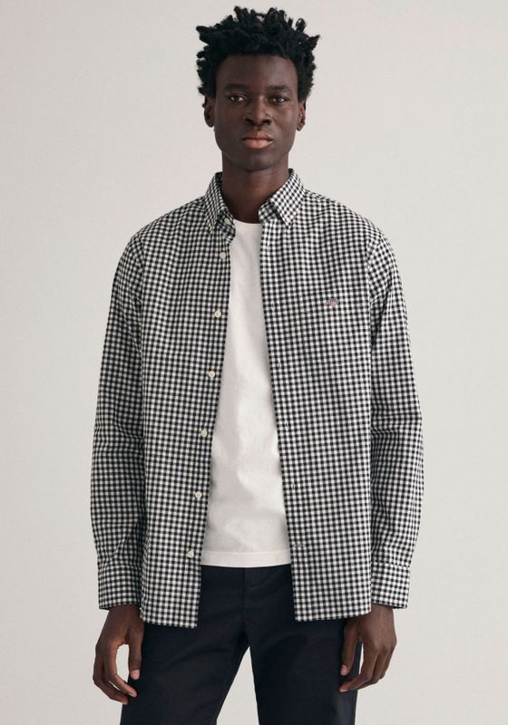 Gant Langarmhemd "REG POPLIN GINGHAM SHIRT", mit Logostickerei auf der Brust