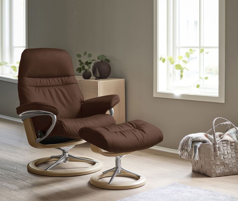 Stressless Relaxsessel "Sunrise", (Set, Relaxsessel mit Hocker), mit Signature Base, Größe M, Gestell Eiche