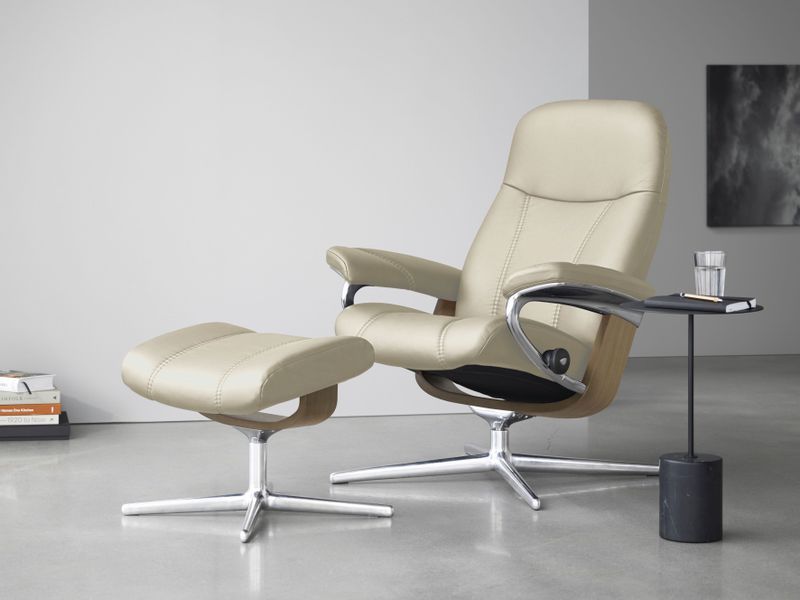 Stressless Relaxsessel "Consul", (Set, Relaxsessel mit Hocker), mit Hocker, mit Cross Base, Größe S, M & L, Holzakzent Eiche