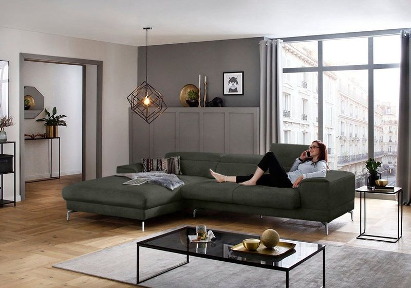 W.SCHILLIG Ecksofa "piedroo, Designsofa mit tollem Sitzkomfort, bequem und elegant, L-Form", Kopfteilverstellung, wahlweise mit Sitztiefenverstellung, Breite 303cm