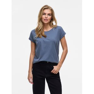 Vila Rundhalsshirt "VIDREAMERS NEW PURE T-SHIRT/SU-NOOS", Basic Damen-T-Shirt mit Rundhalsausschnitt und umgeschlagenen Ärmeln