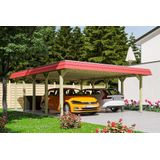 Skanholz Doppelcarport "Spreewald", Nadelholz, 530 cm, Grün, mit EPDM-Dach, rote Blende