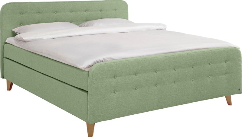 TOM TAILOR HOME Boxspringbett "NORDIC BOX", mit Knopfheftung im Kopfteil und Fußteil, Füße in Buche natur