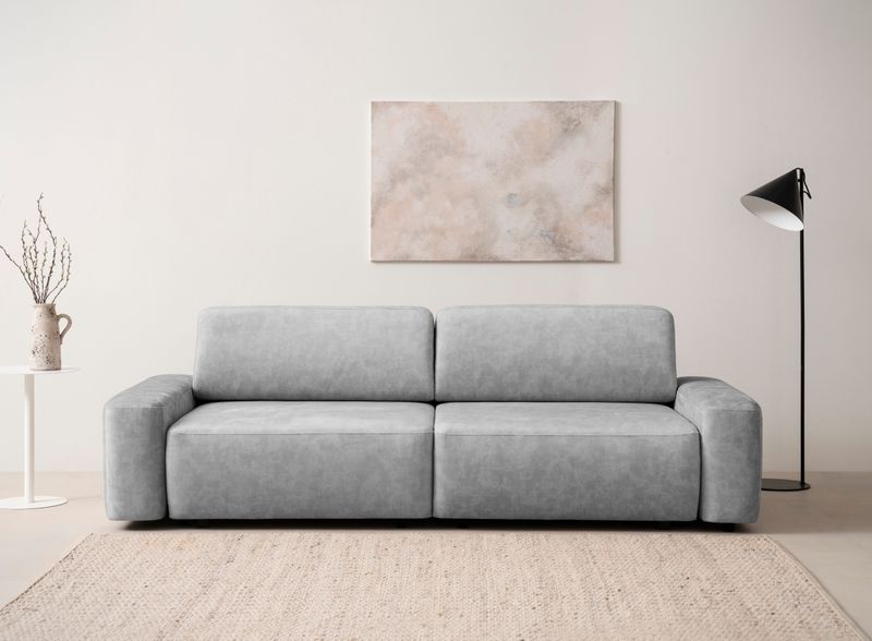 INOSIGN 3-Sitzer "TORGE (257cm), Sofa,Schlafsofa in Cord, Samtvelours, Struktur fein", rundes Design, Schlaffunktion u. Bettkasten, Liegefläche: 135/200 cm