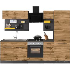KOCHSTATION Küchenzeile "KS-Tulsa", mit E-Geräten, Breite 270 cm, schwarze Metallgriffe, MDF Fronten