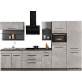 KOCHSTATION Küchenzeile "KS-Tulsa", mit E-Geräten, Breite 350 cm, schwarze Metallgriffe, MDF Fronten