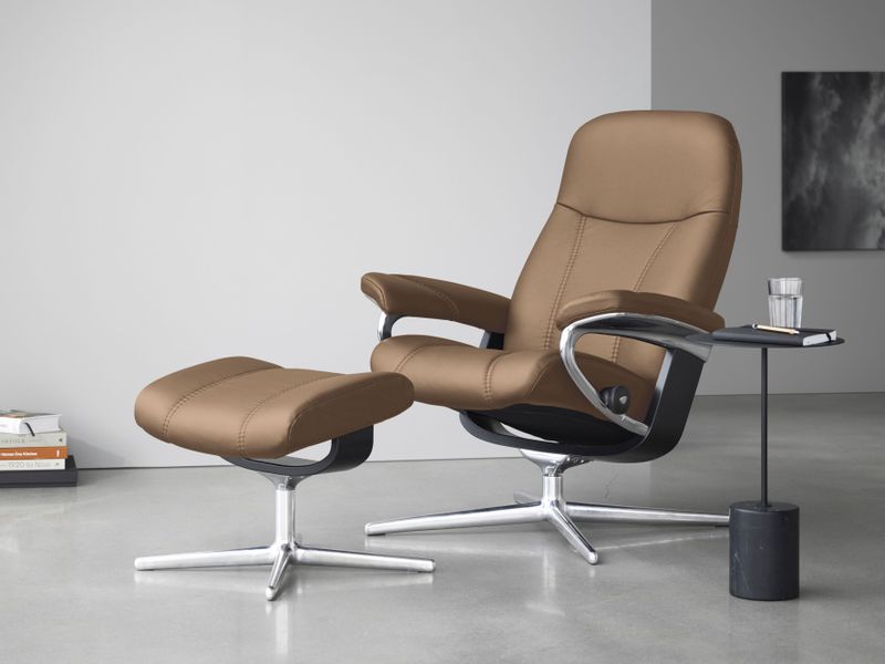Stressless Relaxsessel "Consul", (Set, Relaxsessel mit Hocker), mit Hocker, mit Cross Base, Grö�ße S, M & L, Holzakzent Schwarz
