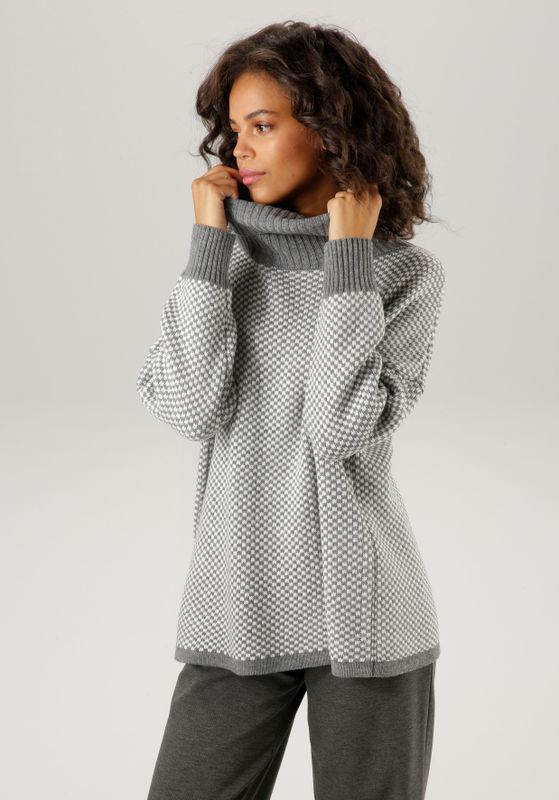 Aniston CASUAL Strickpullover, im Karo-Dessin mit Streifen-Optik