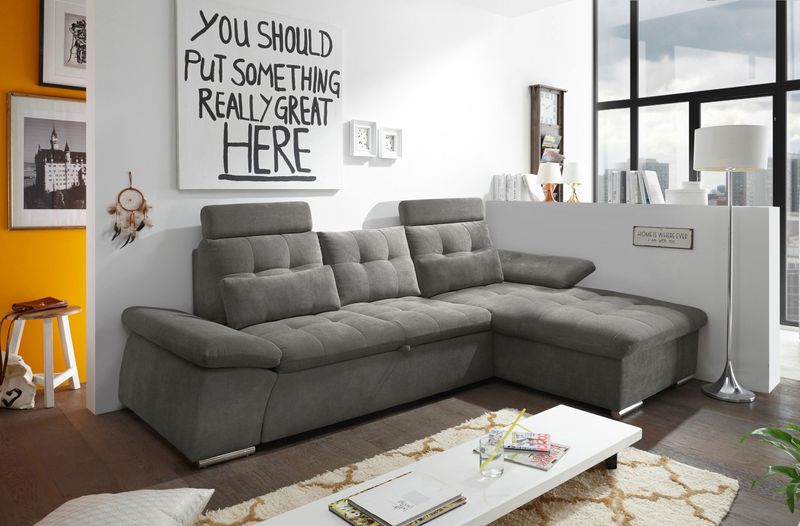 ED EXCITING DESIGN Ecksofa "Nalo L-Form", mit Bettfunktion, Kopfstützen, Nierenkissen, Armteilverstellung