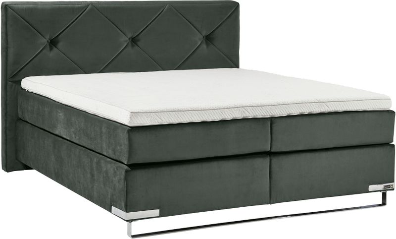 GALLERY M branded by Musterring Boxspringbett "Dubai", Kufe in Chrom, 3 Härtegrade, Kopfteil mit Knopfheftung