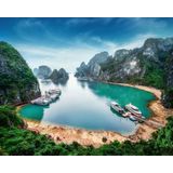 Papermoon Fototapete "BUCHT-VIETNAM MEER SEE FLUSS GEBIRGE WALD HIMMEL SONNE"