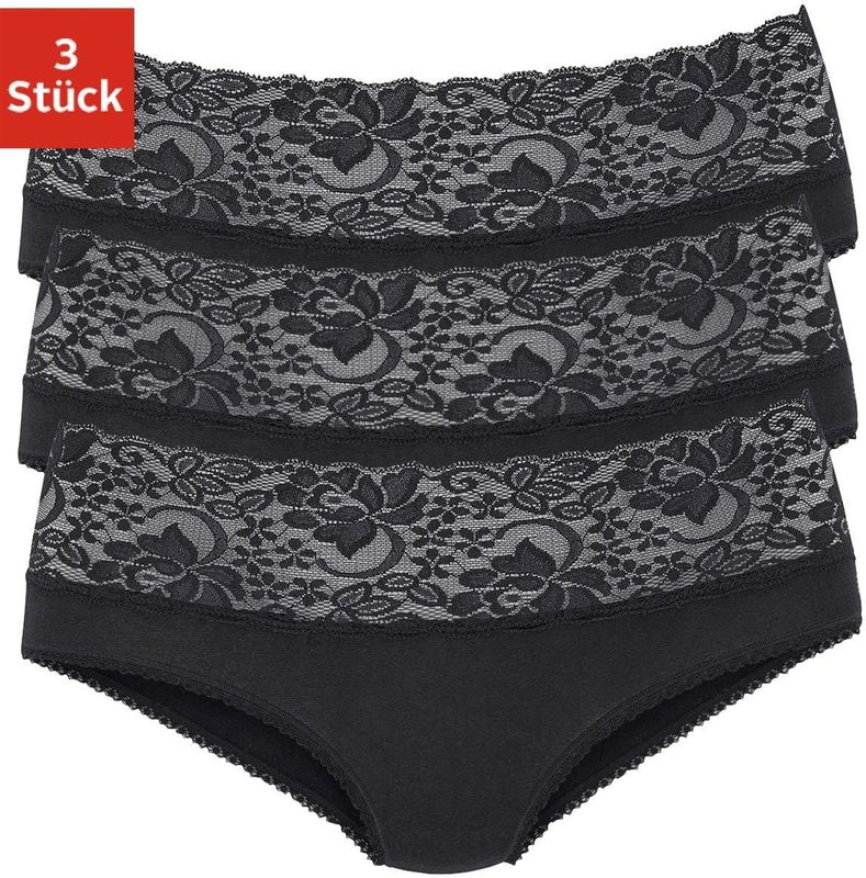 Vivance Slip, (3er-Pack), aus elastischer Baumwolle mit floraler Spitze