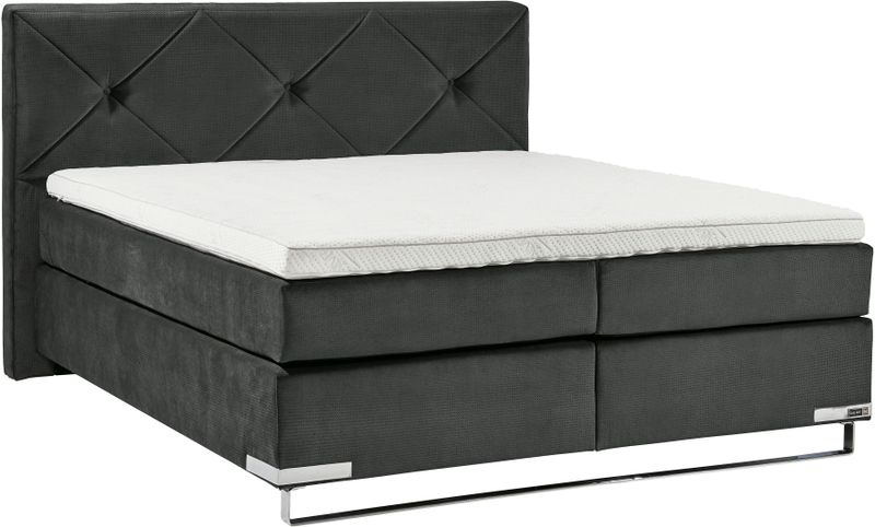 GALLERY M branded by Musterring Boxspringbett "Dubai", Kufe in Chrom, 3 Härtegrade, Kopfteil mit Knopfheftung