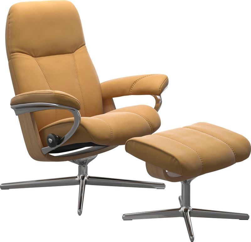 Stressless Relaxsessel "Consul", (Set, Relaxsessel mit Hocker), mit Hocker, mit Cross Base, Größe S, M & L, Holzakzent Eiche