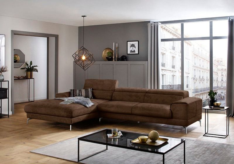 W.SCHILLIG Ecksofa "piedroo, Designsofa mit tollem Sitzkomfort, elegant und bequem, L-Form", Kopfteilverstellung, wahlweise mit Sitztiefenverstellung, Breite 343cm