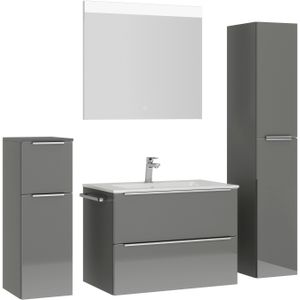 nobilia Badmöbel-Set "Levere", (4 St., vormontiert, mit Soft-Close), Hochglanz, inkl. Spiegel mit Touch-Sensor, in vier Breiten