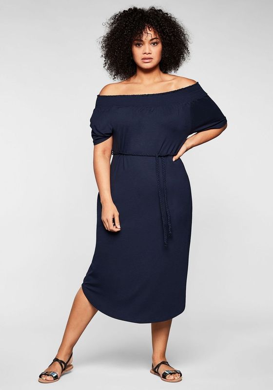 Sheego Strandkleid "Große Größen", mit Bindeband und Carmenausschnitt