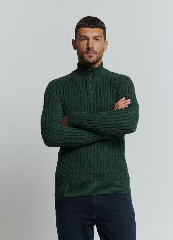 NO EXCESS Rollkragenpullover "No Excess Jacquard-Pullover mit Halbknopfleiste"
