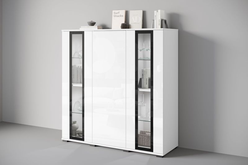 INOSIGN Highboard "Caro, modernes Design mit Glaseinsätzen, Breite 120 cm", (1 St.), grifflose Fronten mit Push-to-Open, höhenverstellbare Einlegeböden